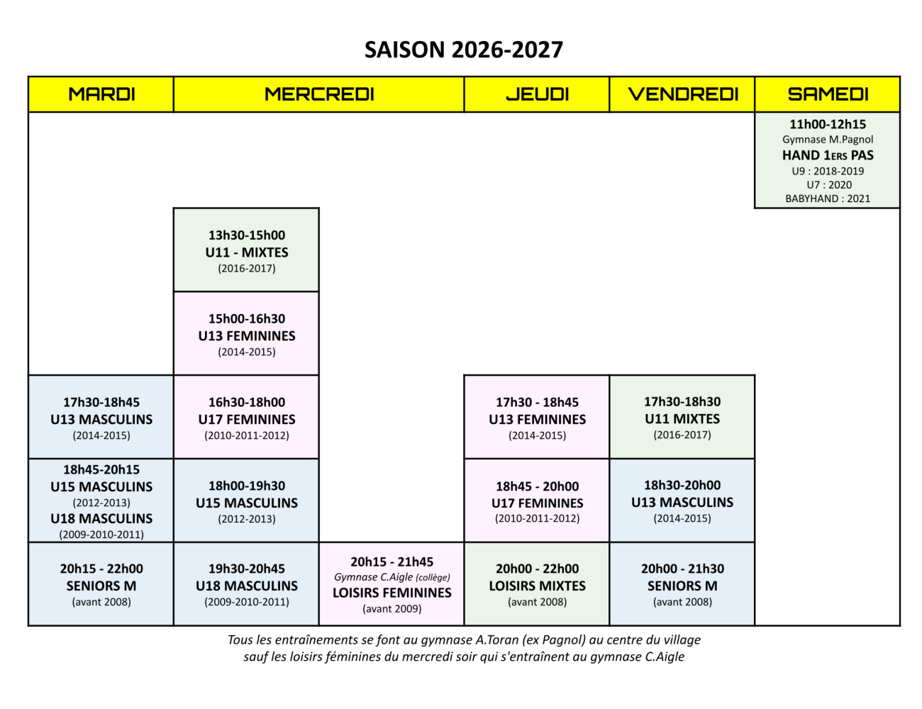 planning entrainements blanc