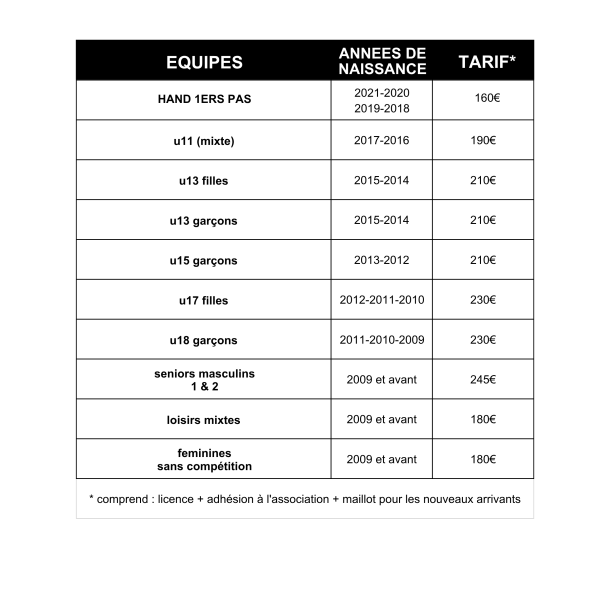 tarifs